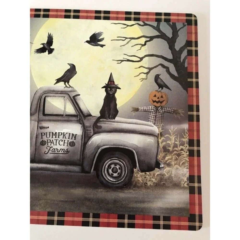 Halloween Haunted Farm Truck Placemats Vinyl Foam Back Black Cat Gray Set of 4